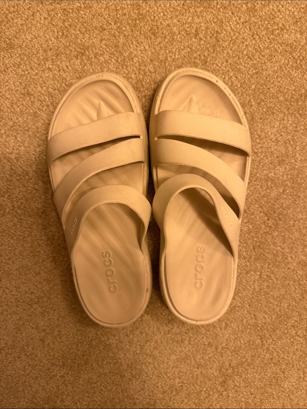 CROCS Women’s Light Beige Triple-Strap Slide Sandals